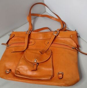 Cavalcanti Womens Orange Leather Large Tote Bag Shoulder Purse Italy